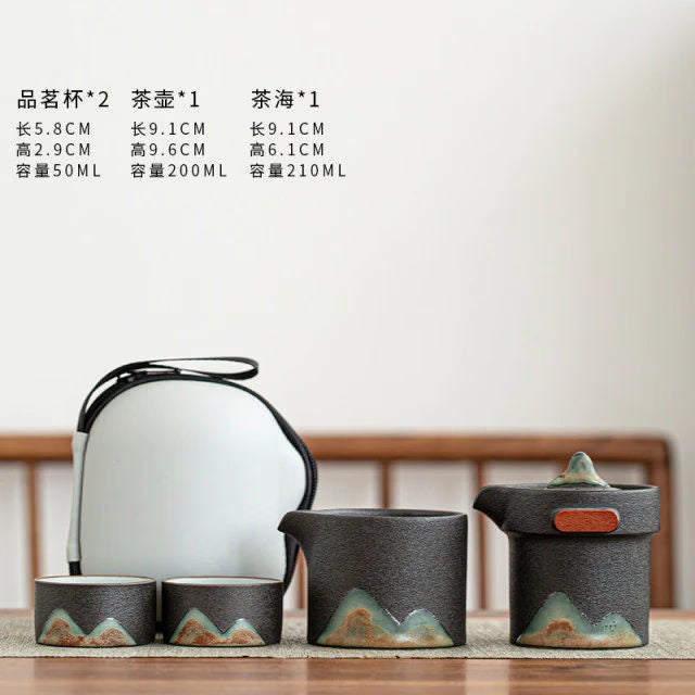 Ceramic Portable Travel Kung Fu Tea Set Home Office Zen Tea Teapot Gift - Travel Teaset with cups and TEA Caddy in Travel Bag acacuss