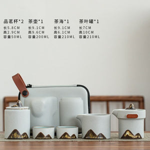 Ceramic Portable Travel Kung Fu Tea Set Home Office Zen Tea Teapot Gift - Travel Teaset with cups and TEA Caddy in Travel Bag acacuss