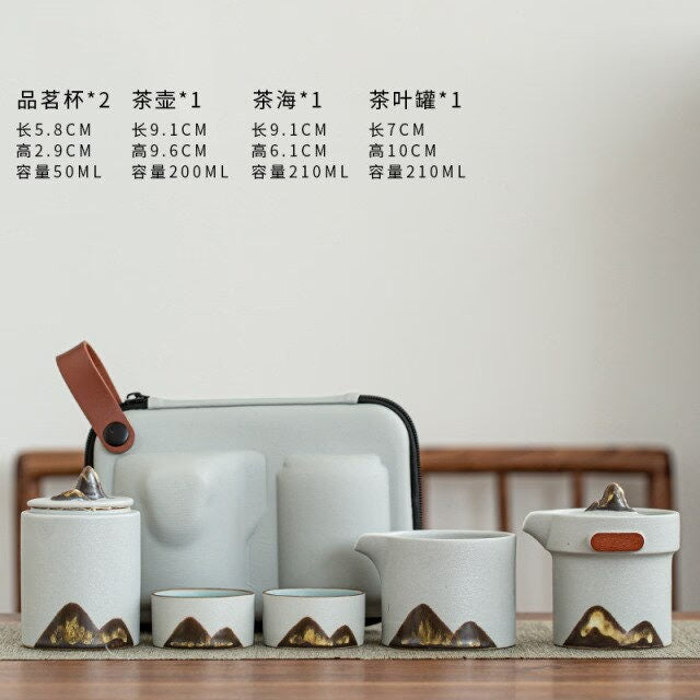 Ceramic Portable Travel Kung Fu Tea Set Home Office Zen Tea Teapot Gift - Travel Teaset with cups and TEA Caddy in Travel Bag acacuss