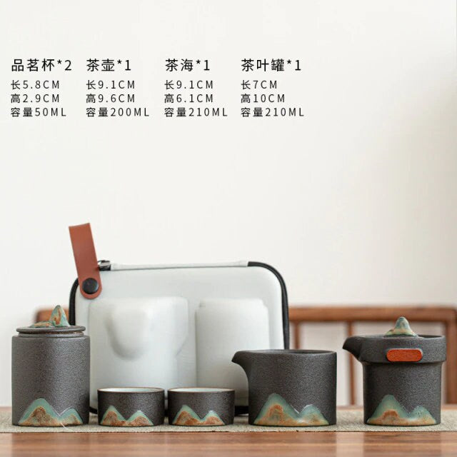 Ceramic Portable Travel Kung Fu Tea Set Home Office Zen Tea Teapot Gift - Travel Teaset with cups and TEA Caddy in Travel Bag acacuss