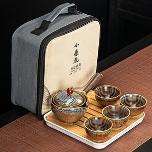 Ceramic Portable Travel Tea Set - Teapot 360 Automatic Spinning - Gift packed acacuss