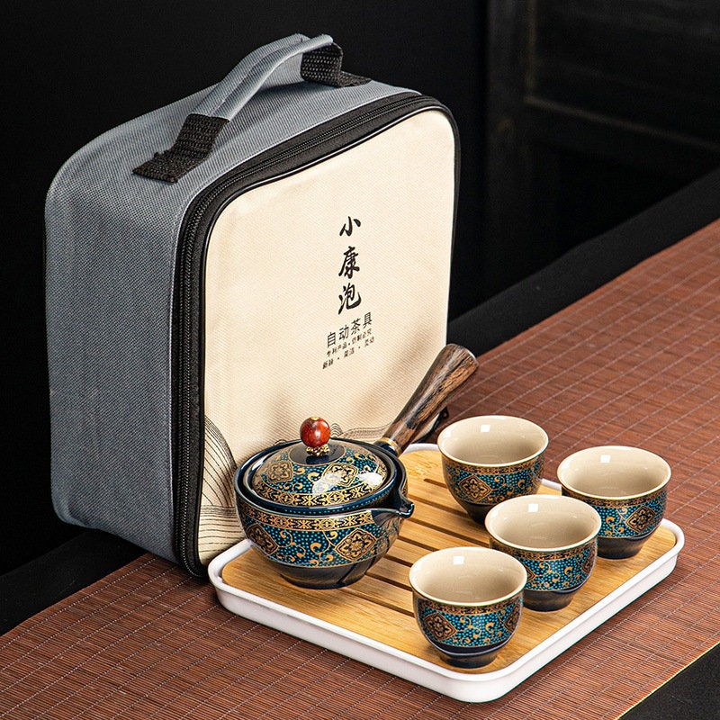 Ceramic Portable Travel Tea Set - Teapot 360 Automatic Spinning - Gift packed acacuss