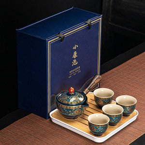 Ceramic Portable Travel Tea Set - Teapot 360 Automatic Spinning - Gift packed acacuss