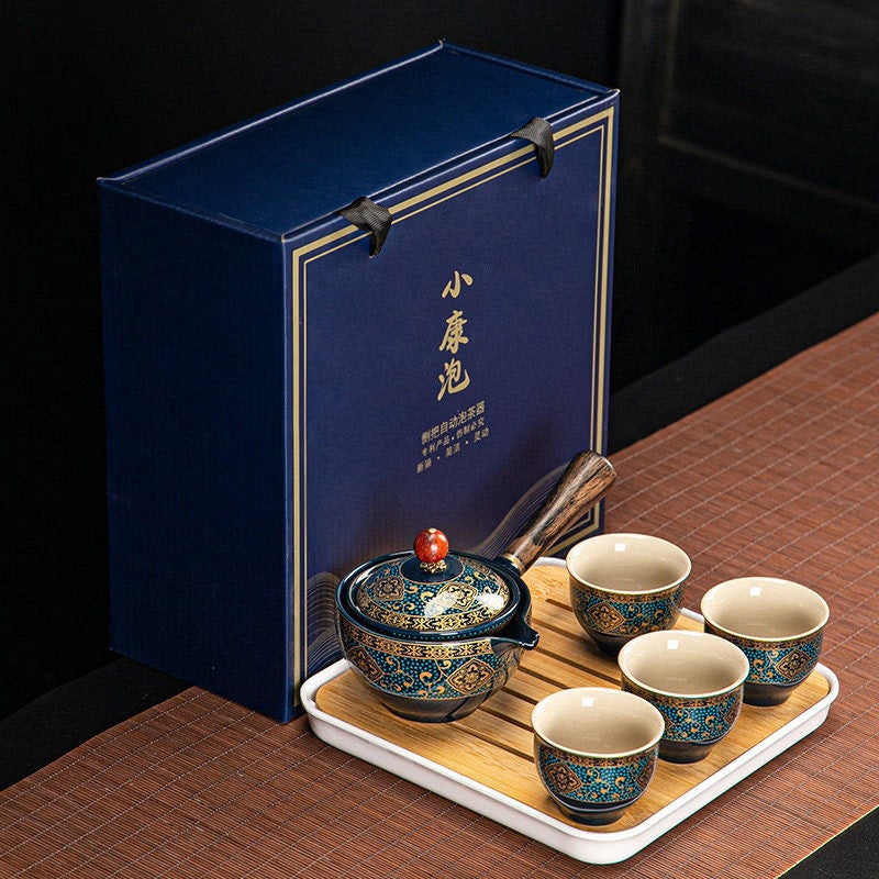 Ceramic Portable Travel Tea Set - Teapot 360 Automatic Spinning - Gift packed acacuss