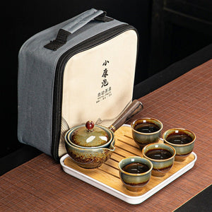 Ceramic Portable Travel Tea Set - Teapot 360 Automatic Spinning - Gift packed acacuss
