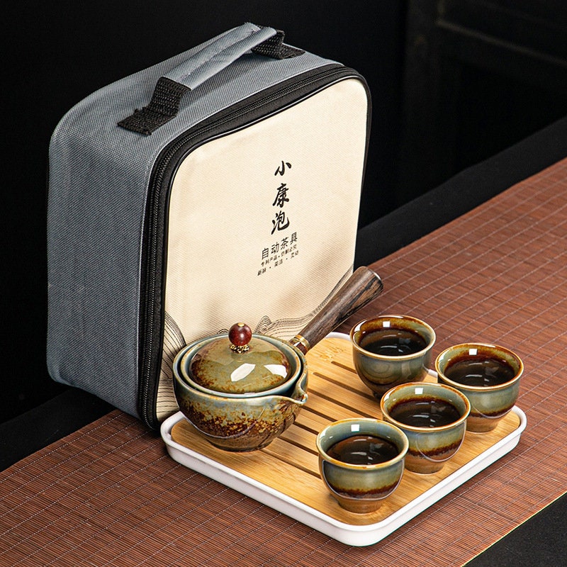 Ceramic Portable Travel Tea Set - Teapot 360 Automatic Spinning - Gift packed acacuss