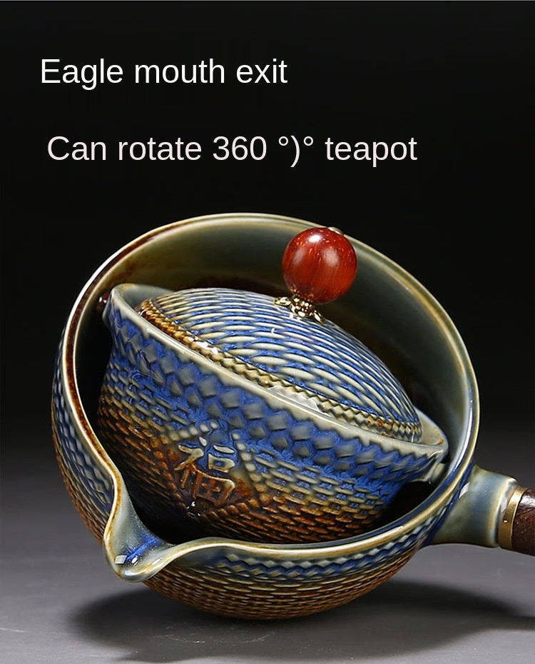 Ceramic Portable Travel Tea Set - Teapot 360 Automatic Spinning - Gift packed acacuss