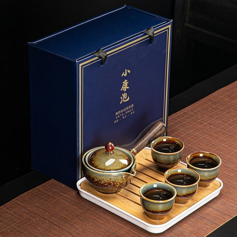Ceramic Portable Travel Tea Set - Teapot 360 Automatic Spinning - Gift packed acacuss