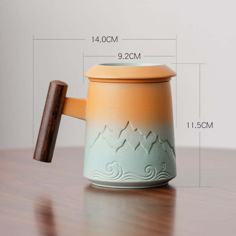 Ceramic Retro Coffee Cup Tea Mug Ceramic Strainer With Cover Cup Business Gift Cups Set For Milk Drinkware acacuss