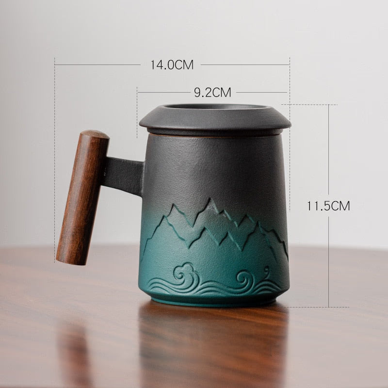 Ceramic Retro Coffee Cup Tea Mug Ceramic Strainer With Cover Cup Business Gift Cups Set For Milk Drinkware acacuss