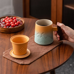 Ceramic Retro Coffee Cup Tea Mug Ceramic Strainer With Cover Cup Business Gift Cups Set For Milk Drinkware acacuss