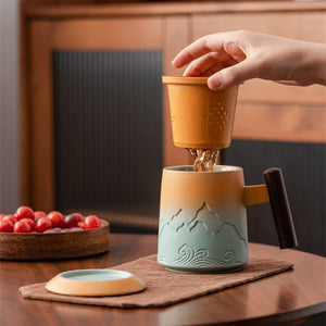 Ceramic Retro Coffee Cup Tea Mug Ceramic Strainer With Cover Cup Business Gift Cups Set For Milk Drinkware acacuss