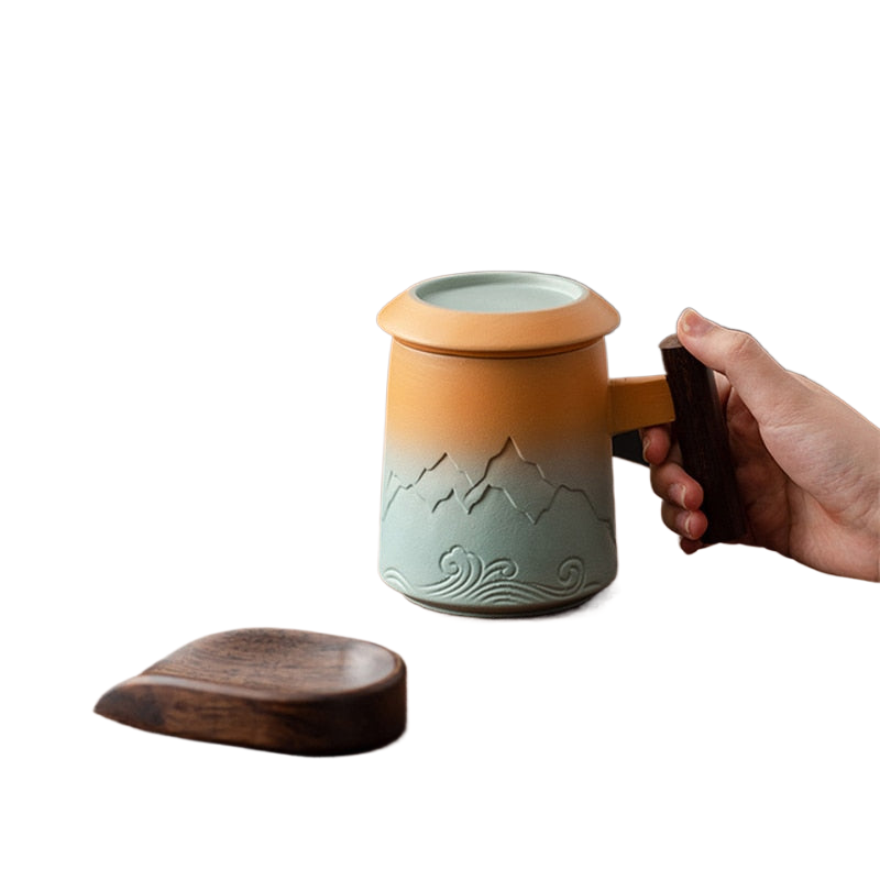 Ceramic Retro Coffee Cup Tea Mug Ceramic Strainer With Cover Cup Business Gift Cups Set For Milk Drinkware acacuss