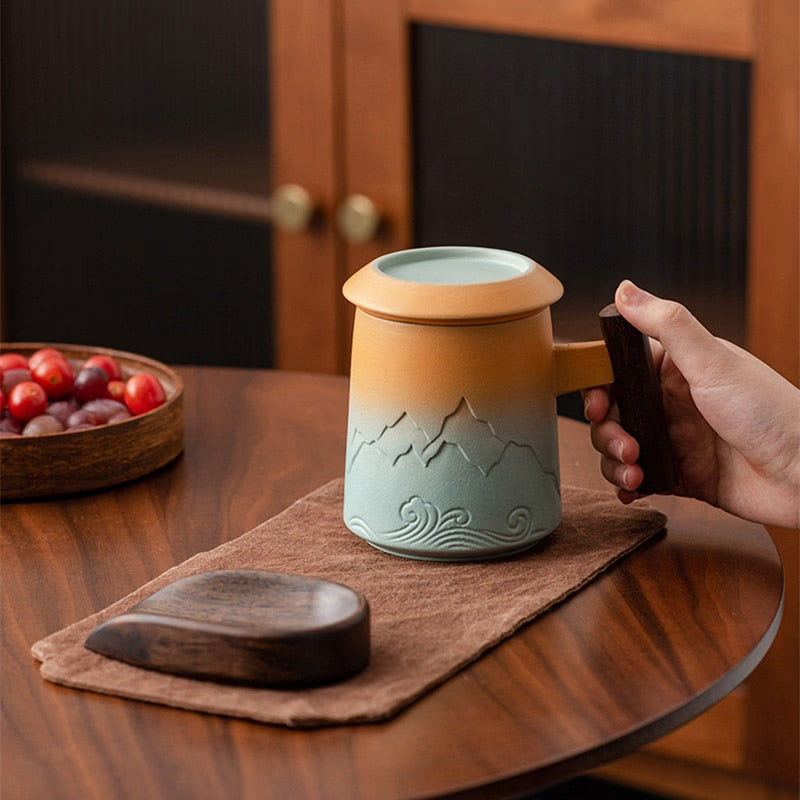 Ceramic Retro Coffee Cup Tea Mug Ceramic Strainer With Cover Cup Business Gift Cups Set For Milk Drinkware acacuss