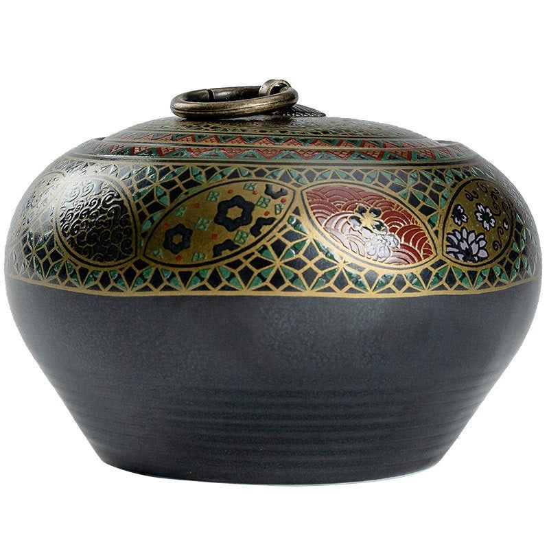 Ceramic Sealed Home Storage Tea Retro Simple 1000ml Tea Caddy Pot acacuss