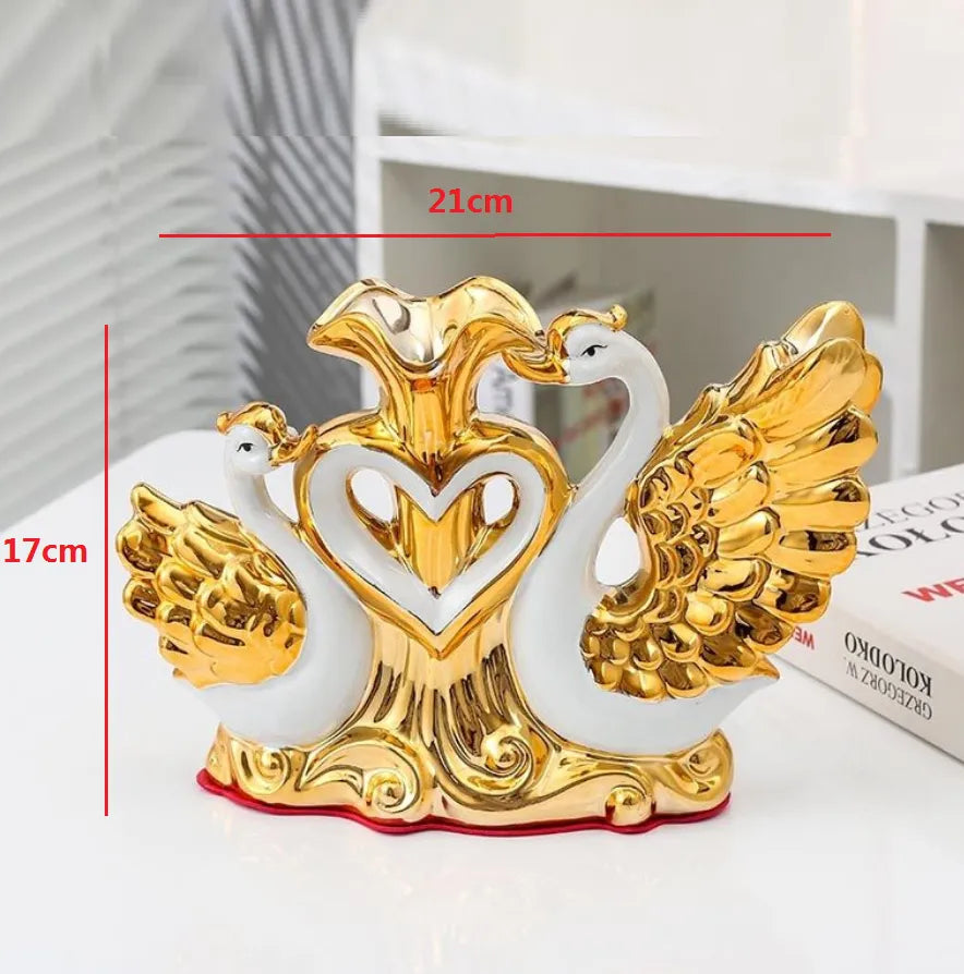 Ceramic Swan Vase Arrangement Dining Table Home Decoration Accessories Creative Lovers Vase Wedding decoration acacuss