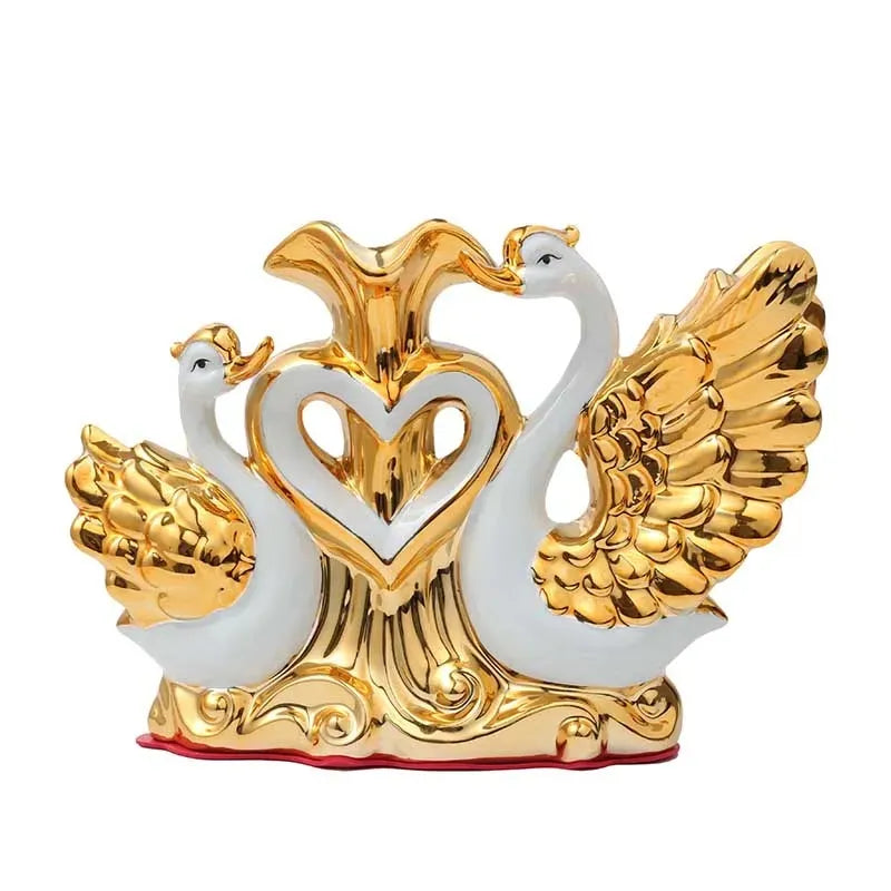 Ceramic Swan Vase Arrangement Dining Table Home Decoration Accessories Creative Lovers Vase Wedding decoration acacuss