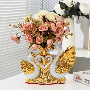 Ceramic Swan Vase Arrangement Dining Table Home Decoration Accessories Creative Lovers Vase Wedding decoration acacuss