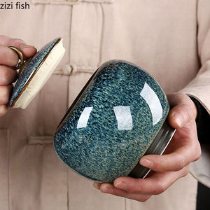 Ceramic Tea Box Tea Caddy Moisture Proof Sealed Jar Storage Tank Candy Jar Tea Container Tea Organizer Grain Tank Decorative Jar acacuss