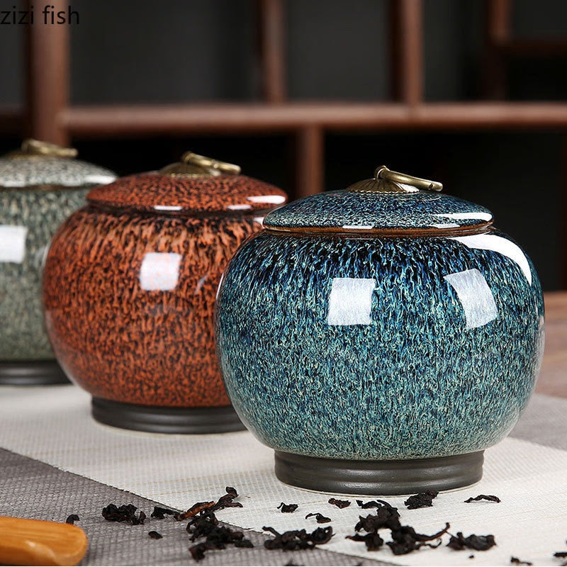 Ceramic Tea Box Tea Caddy Moisture Proof Sealed Jar Storage Tank Candy Jar Tea Container Tea Organizer Grain Tank Decorative Jar acacuss