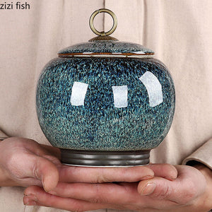 Ceramic Tea Box Tea Caddy Moisture Proof Sealed Jar Storage Tank Candy Jar Tea Container Tea Organizer Grain Tank Decorative Jar acacuss