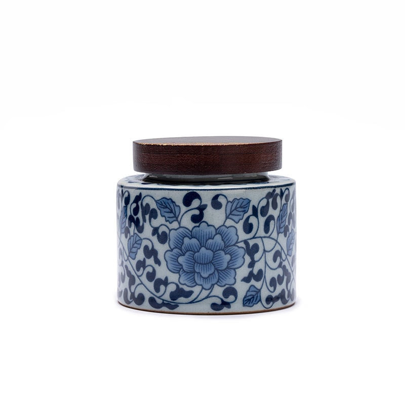 Ceramic Tea Caddy 2 Piece Set Gift Box Wooden Cover Storage Tank Sealed Jar Storage Tank Tea Box Tea Container Candy Jar Tea Can acacuss