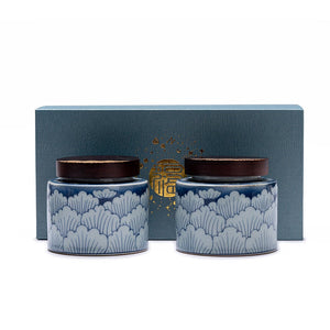 Ceramic Tea Caddy 2 Piece Set Gift Box Wooden Cover Storage Tank Sealed Jar Storage Tank Tea Box Tea Container Candy Jar Tea Can acacuss