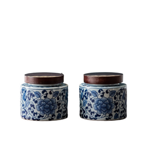 Ceramic Tea Caddy 2 Piece Set Gift Box Wooden Cover Storage Tank Sealed Jar Storage Tank Tea Box Tea Container Candy Jar Tea Can acacuss