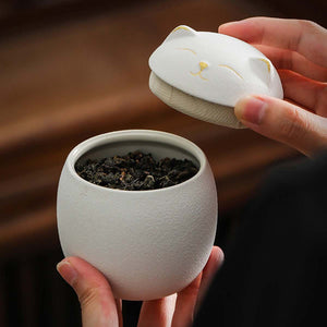 Ceramic Tea Caddy Cute Cat Pattern Portable Sealed Tea Leaf Containers Trave acacuss