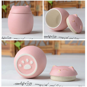 Ceramic Tea Caddy Cute Cat Pattern Portable Sealed Tea Leaf Containers Trave acacuss