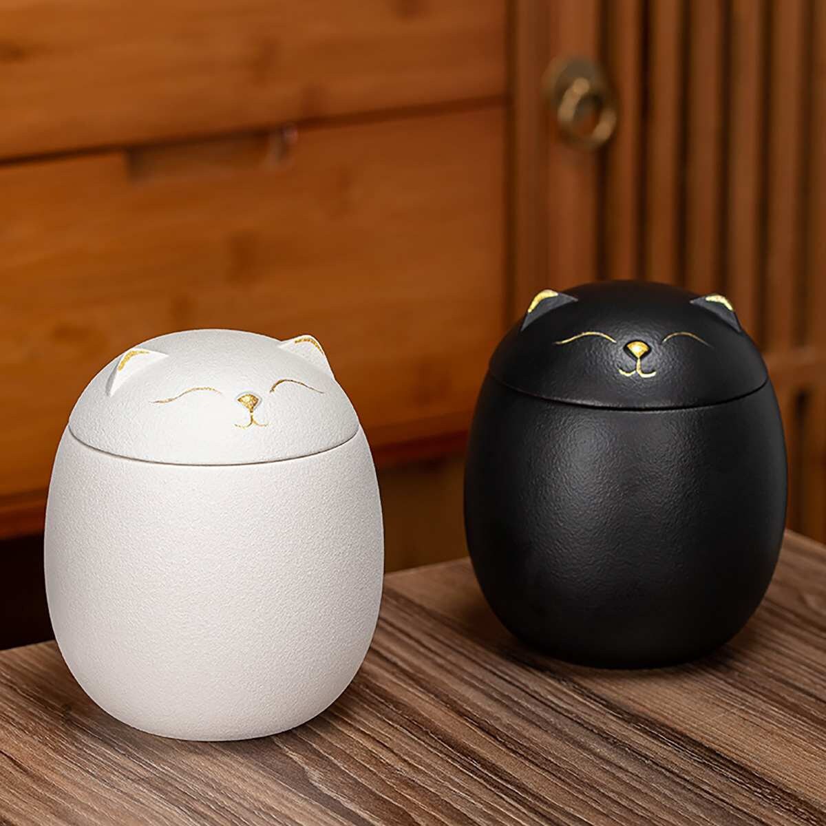 Ceramic Tea Caddy Cute Cat Pattern Portable Sealed Tea Leaf Containers Trave acacuss