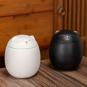 Ceramic Tea Caddy Cute Cat Pattern Portable Sealed Tea Leaf Containers Trave acacuss