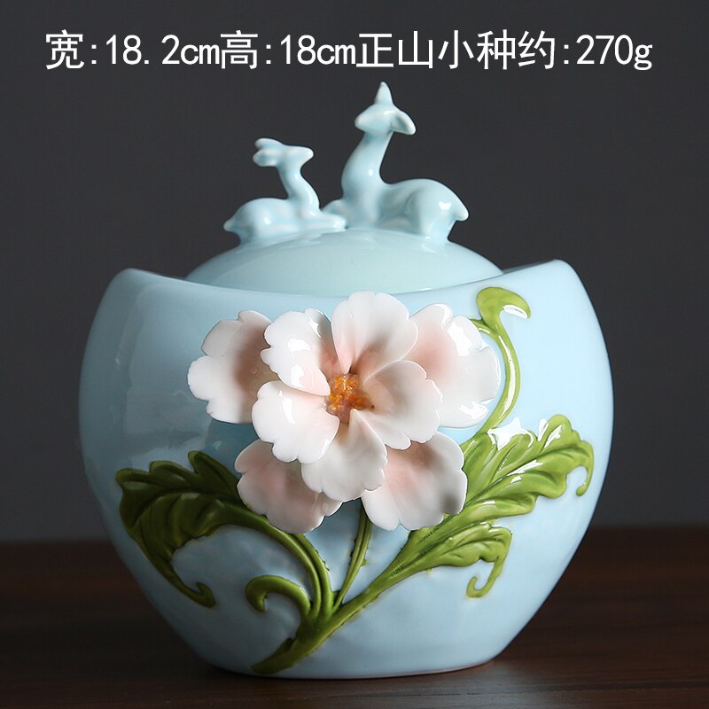 Ceramic Tea Caddy Deer Cover Gourd Shaped Tea Tin Decorative Jar Sealed Jar Home Storage Tank Tea Box Candy Jars Tea Container acacuss