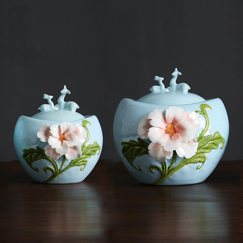 Ceramic Tea Caddy Deer Cover Gourd Shaped Tea Tin Decorative Jar Sealed Jar Home Storage Tank Tea Box Candy Jars Tea Container acacuss