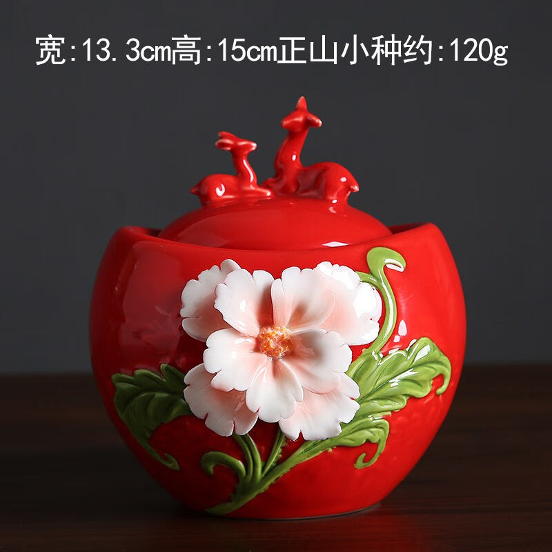 Ceramic Tea Caddy Deer Cover Gourd Shaped Tea Tin Decorative Jar Sealed Jar Home Storage Tank Tea Box Candy Jars Tea Container acacuss