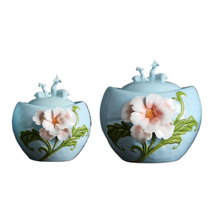 Ceramic Tea Caddy Deer Cover Gourd Shaped Tea Tin Decorative Jar Sealed Jar Home Storage Tank Tea Box Candy Jars Tea Container acacuss