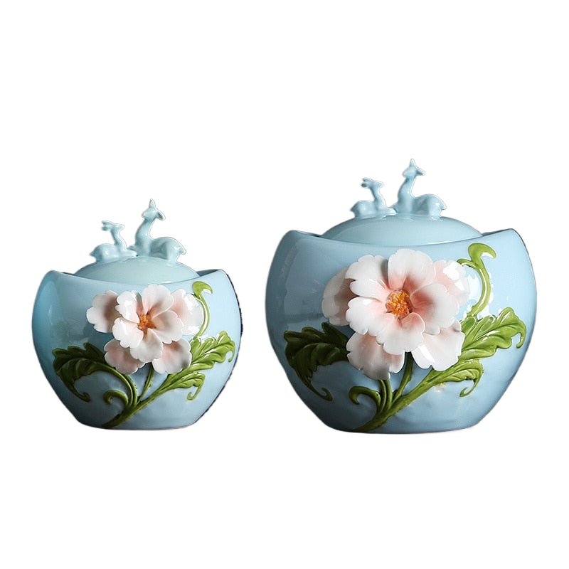 Ceramic Tea Caddy Deer Cover Gourd Shaped Tea Tin Decorative Jar Sealed Jar Home Storage Tank Tea Box Candy Jars Tea Container acacuss