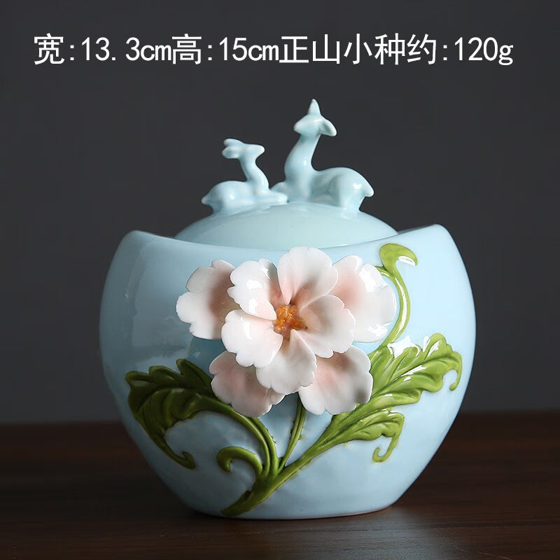 Ceramic Tea Caddy Deer Cover Gourd Shaped Tea Tin Decorative Jar Sealed Jar Home Storage Tank Tea Box Candy Jars Tea Container acacuss