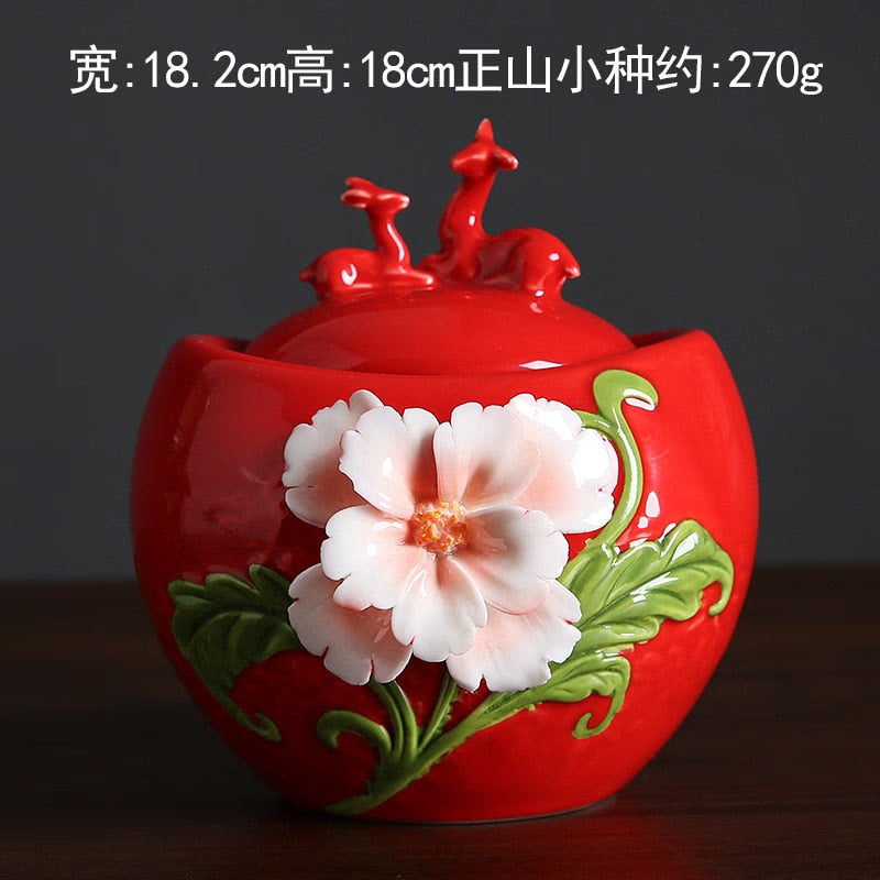 Ceramic Tea Caddy Deer Cover Gourd Shaped Tea Tin Decorative Jar Sealed Jar Home Storage Tank Tea Box Candy Jars Tea Container acacuss