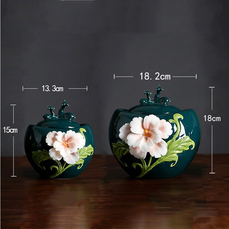 Ceramic Tea Caddy Deer Cover Gourd Shaped Tea Tin Decorative Jar Sealed Jar Home Storage Tank Tea Box Candy Jars Tea Container acacuss
