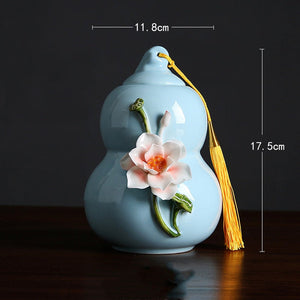 Ceramic Tea Caddy Deer Cover Gourd Shaped Tea Tin Decorative Jar Sealed Jar Home Storage Tank Tea Box Candy Jars Tea Container acacuss
