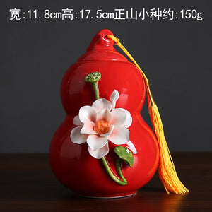 Ceramic Tea Caddy Deer Cover Gourd Shaped Tea Tin Decorative Jar Sealed Jar Home Storage Tank Tea Box Candy Jars Tea Container acacuss
