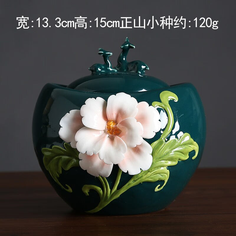 Ceramic Tea Caddy Deer Cover Gourd Shaped Tea Tin Decorative Jar Sealed Jar Home Storage Tank Tea Box Candy Jars Tea Container acacuss