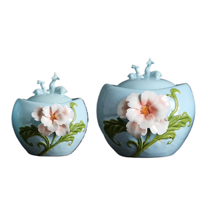 Ceramic Tea Caddy Deer Cover Gourd Shaped Tea Tin Decorative Jar Sealed Jar Home Storage Tank Tea Box Candy Jars Tea Container acacuss