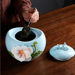 Ceramic Tea Caddy Deer Cover Gourd Shaped Tea Tin Decorative Jar Sealed Jar Home Storage Tank Tea Box Candy Jars Tea Container acacuss