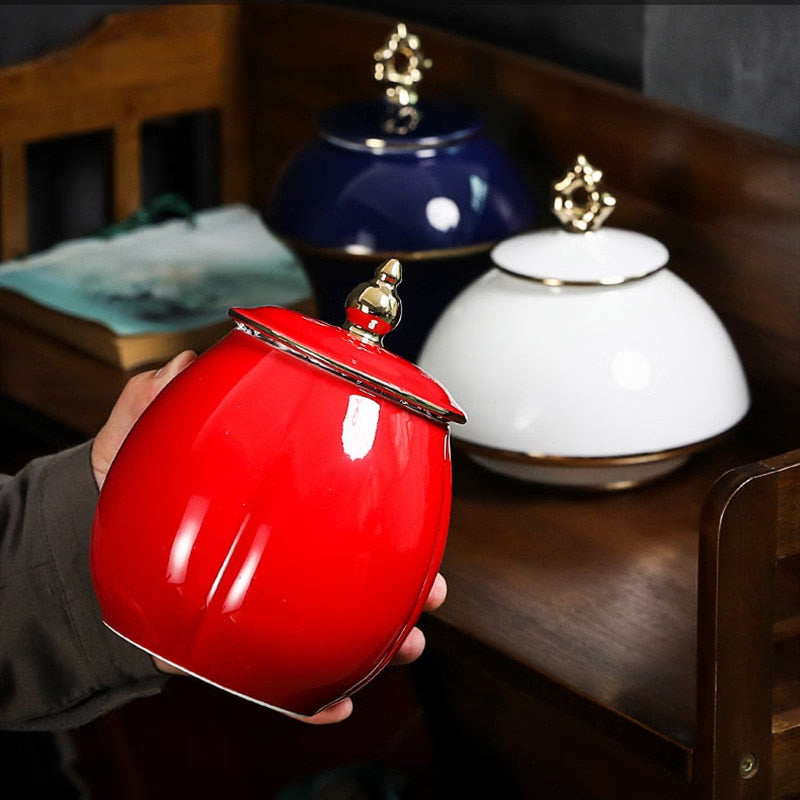 Ceramic Tea Caddy Large Storage Tank Decoration Accessories Sealed Jar Tea Caddies Food Finishing Tank Candy Jar Tea Organizer acacuss