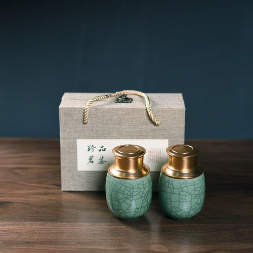 Ceramic Tea Caddy Metal Cover Sealed Jar Tea Box with Gift Box Tea Container Tea Organizer Candy Jar Storage Tank Storage Box acacuss