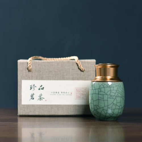 Ceramic Tea Caddy Metal Cover Sealed Jar Tea Box with Gift Box Tea Container Tea Organizer Candy Jar Storage Tank Storage Box acacuss