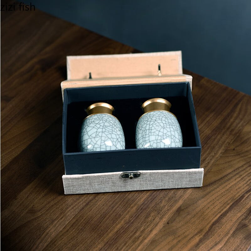 Ceramic Tea Caddy Metal Cover Sealed Jar Tea Box with Gift Box Tea Container Tea Organizer Candy Jar Storage Tank Storage Box acacuss