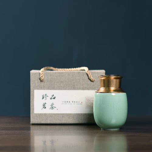Ceramic Tea Caddy Metal Cover Sealed Jar Tea Box with Gift Box Tea Container Tea Organizer Candy Jar Storage Tank Storage Box acacuss